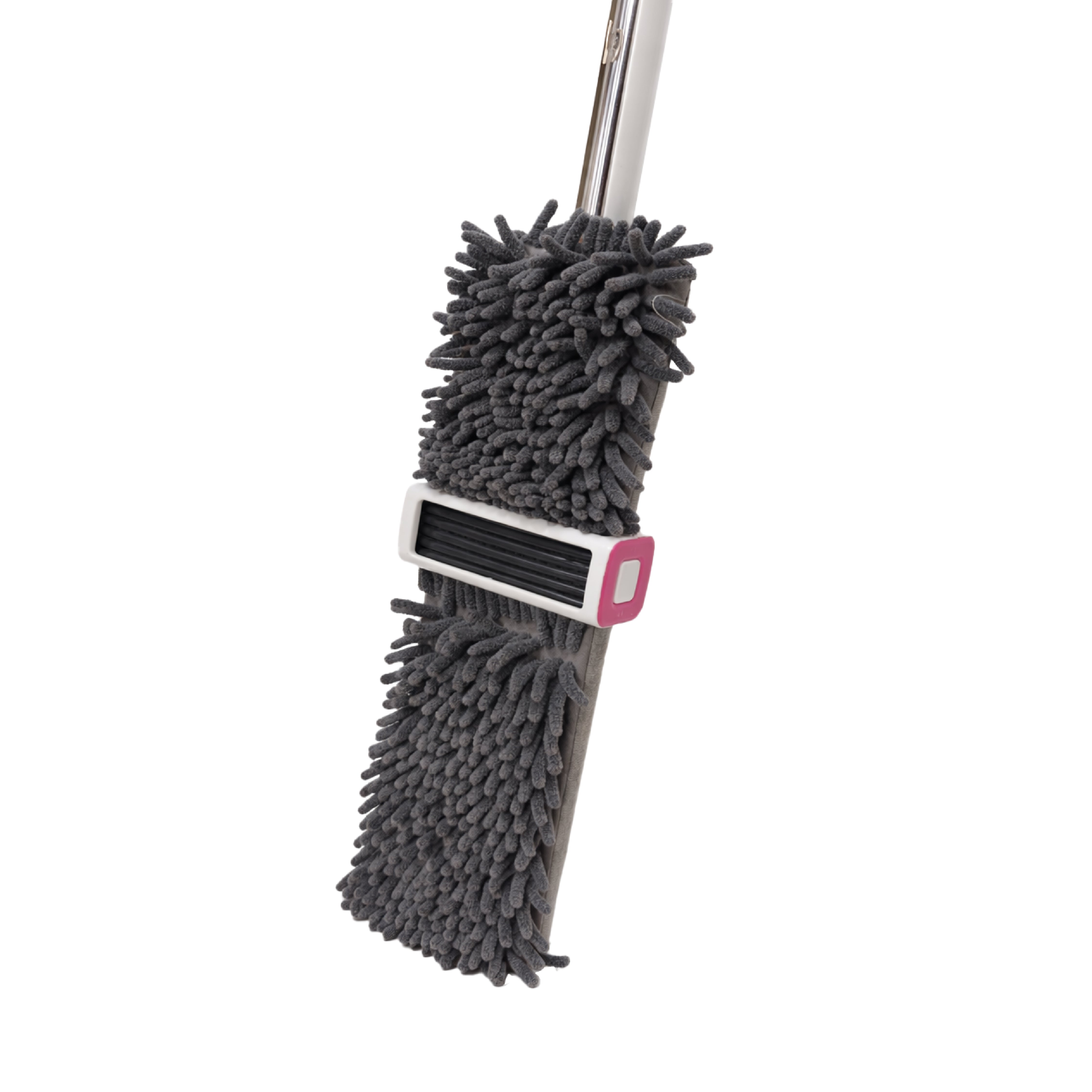 Zidello Self-Wring Chenille Microfiber Flat Mop with adjustable stainless steel handle and ultra-absorbent grey mop head for efficient wet and dry floor cleaning on tiles, wood, and marble surfaces.