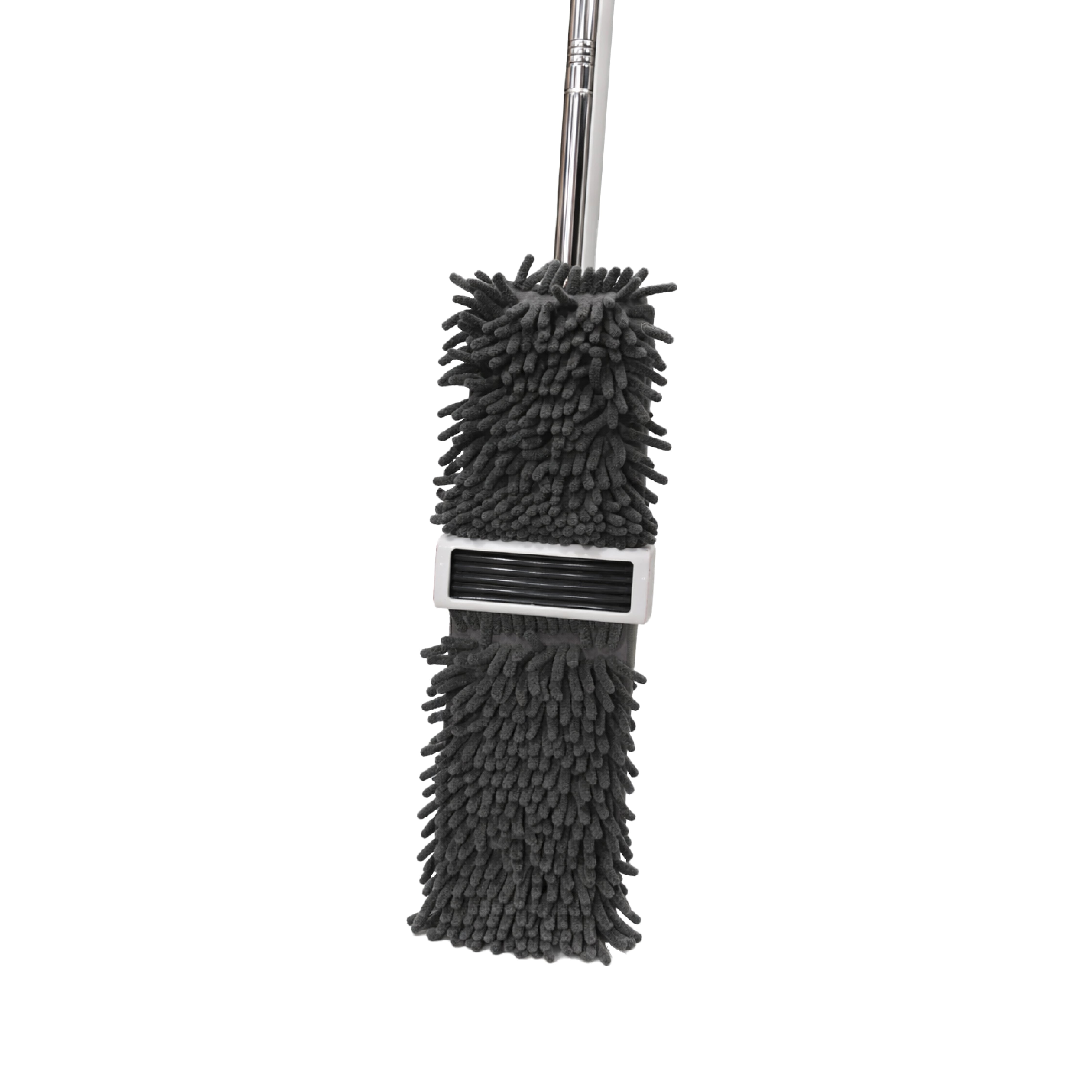 Zidello Self-Wring Chenille Microfiber Flat Mop with adjustable stainless steel handle and ultra-absorbent grey mop head for efficient wet and dry floor cleaning on tiles, wood, and marble surfaces.