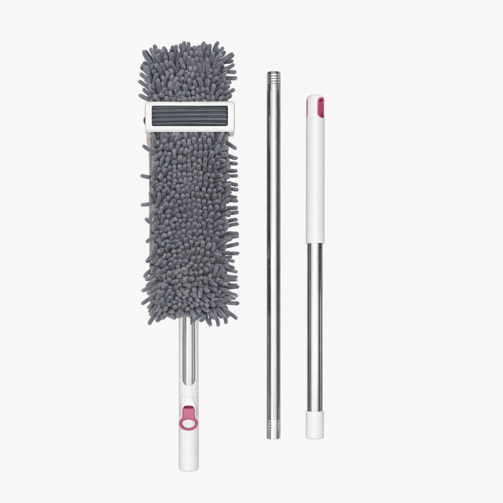 Zidello Self-Wring Chenille Microfiber Flat Mop with adjustable stainless steel handle and ultra-absorbent grey mop head for efficient wet and dry floor cleaning on tiles, wood, and marble surfaces.