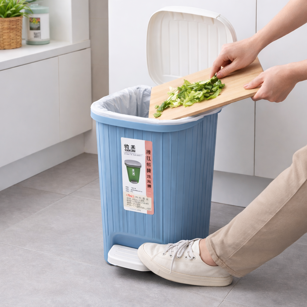 Zidello Soft Closing Pedal Bin Rectangular Design – durable plastic trash can with foot pedal, silent lid closure, modern ribbed texture, compact waste bin for kitchen, bathroom, or office use in green finish
