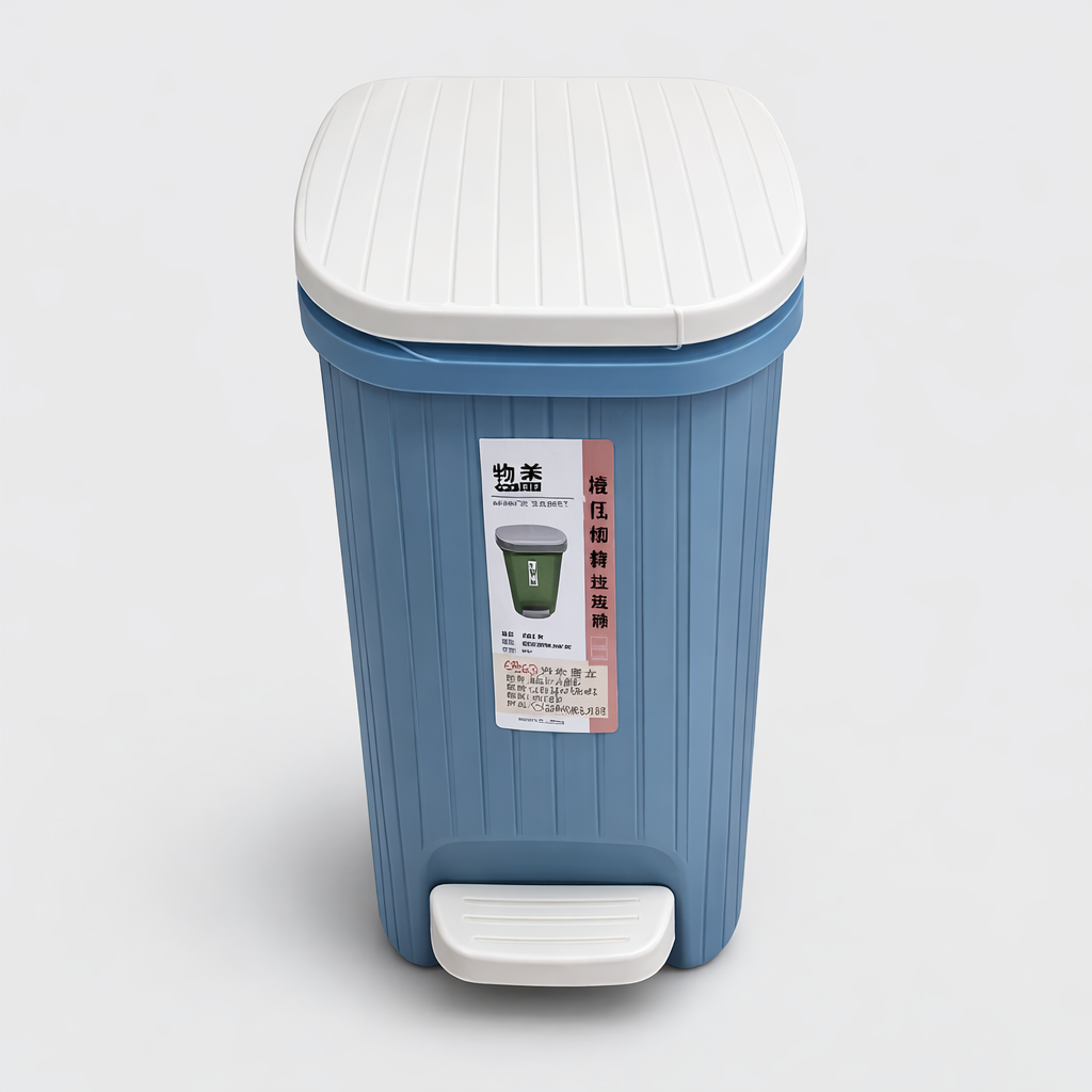 Zidello Soft Closing Pedal Bin Rectangular Design – durable plastic trash can with foot pedal, silent lid closure, modern ribbed texture, compact waste bin for kitchen, bathroom, or office use in green finish