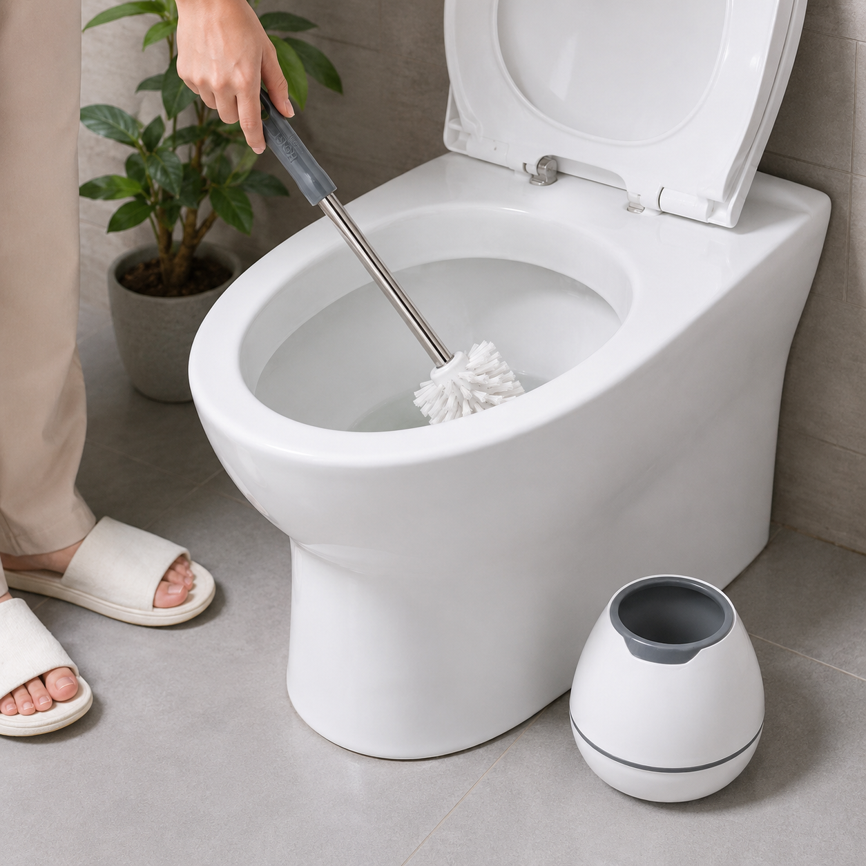 Zidello Toilet Brush with Caddy | Long Handle Bathroom Toilet Cleaning Brush with Holder