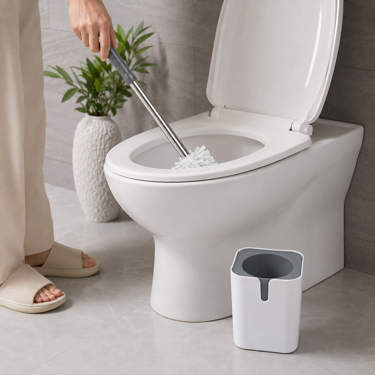 Zidello Toilet Brush with Caddy – Long Handle Bathroom Toilet Cleaning Brush