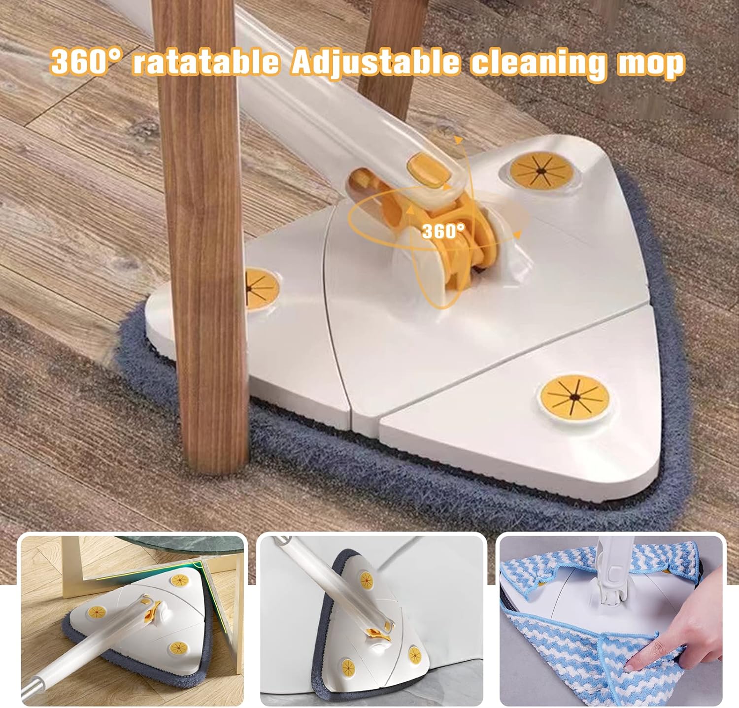 Zidello Triangle Microfiber Mop – Self-Wringing Floor Dust Mop for Home Cleaning