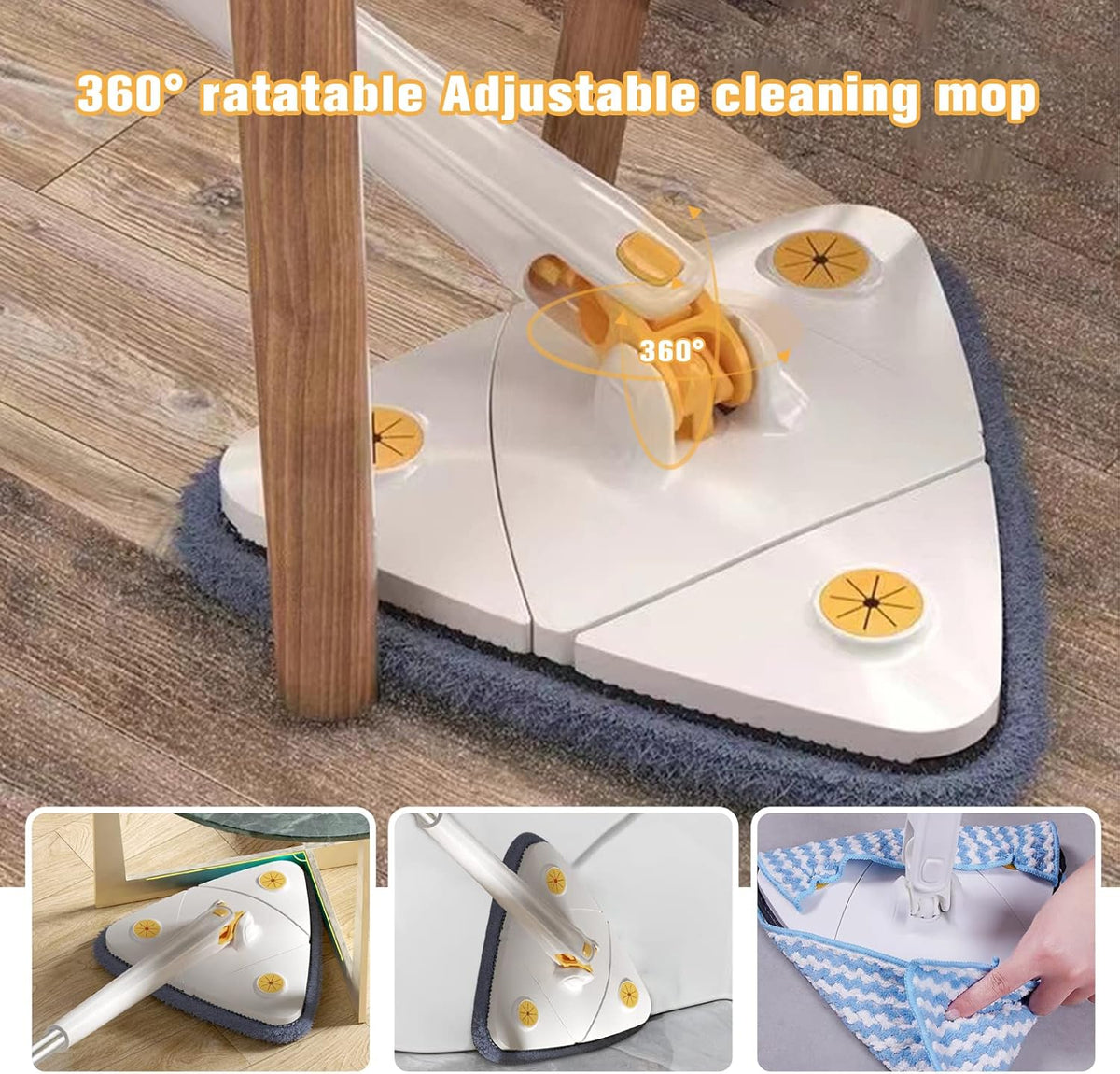 Zidello Triangle Microfiber Mop – Self-Wringing Floor Dust Mop for Home Cleaning