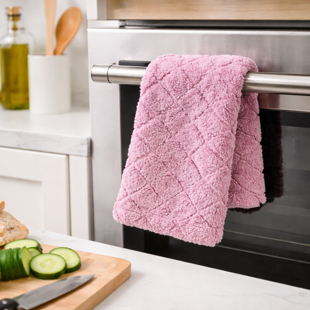 Zidello Ultra-Soft Microfiber Kitchen Towels Pack of 5, highly absorbent reusable dish cloths in multicolor, plush quick-dry cleaning towels for kitchen, dishes, countertops, and home use.
