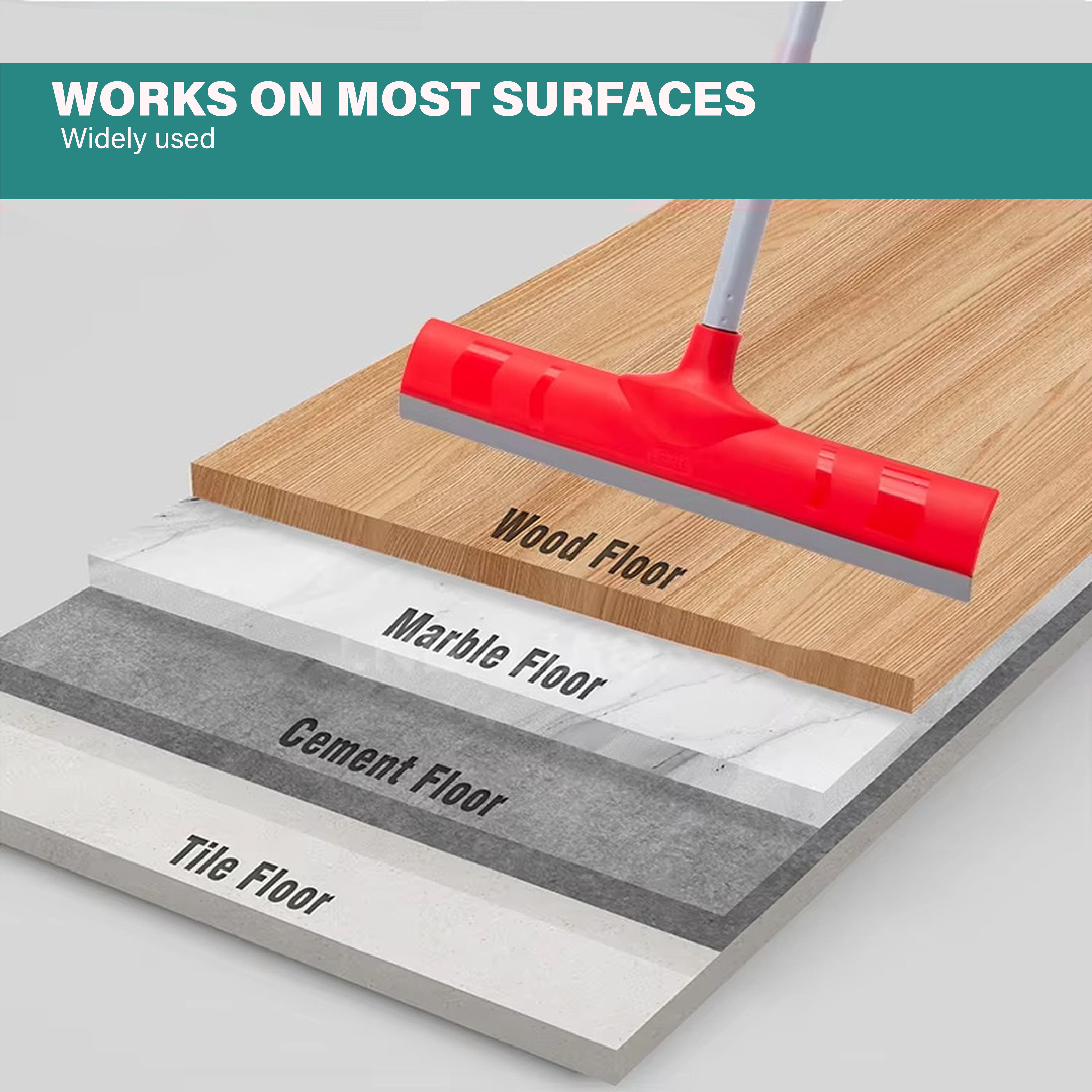 Zidello floor cleaning squeegee with ergonomic handle and wide rubber blade for efficient water removal
