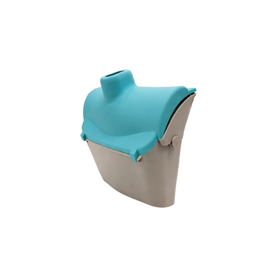 Zidello long-handle broom and folding dustpan set with stainless steel handles, teal plastic heads, and grey bristles for easy floor sweeping and upright storage.