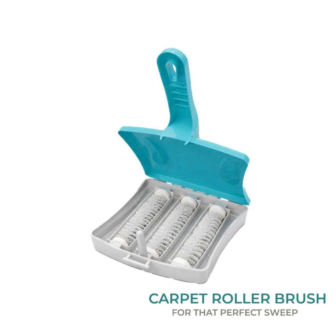 Triple-action carpet cleaning roller brush for effective dirt remove