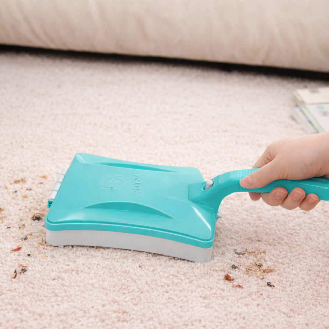 Triple-action carpet cleaning roller brush for effective dirt remove