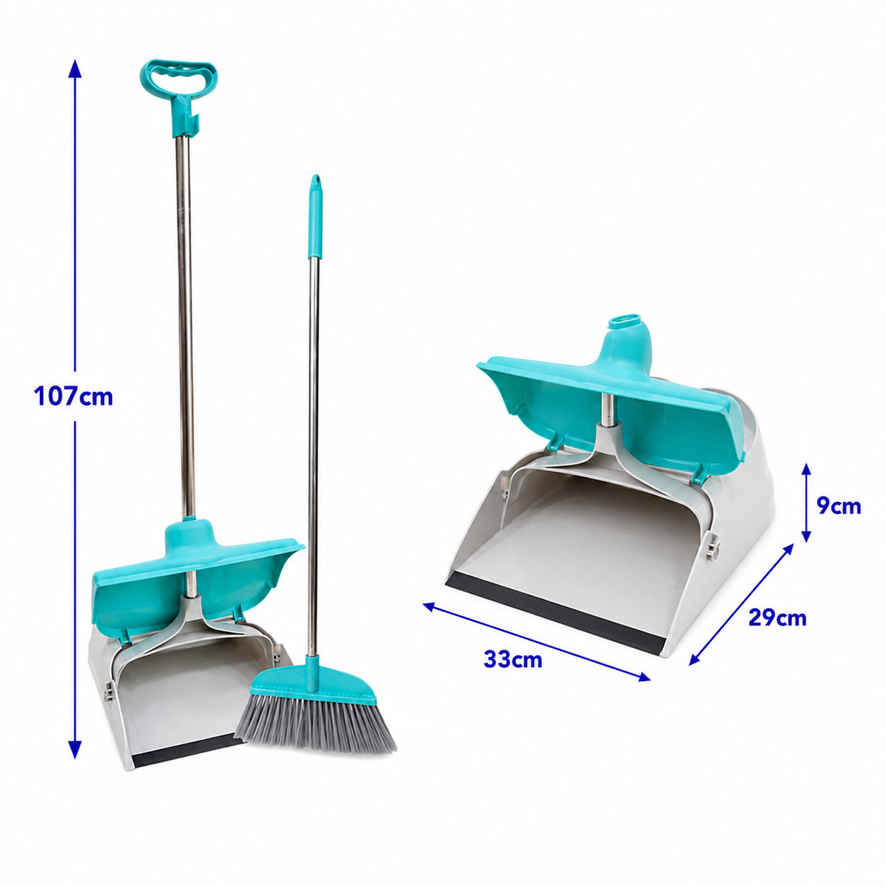 Zidello Commercial Floor Cleaning Broom with Folding Dustpan Set, Heavy Duty Stainless Steel Rod