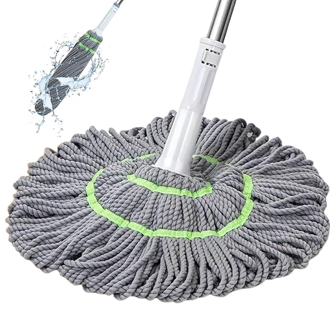 Zidello folding twist floor mop with hands-free wringing system, absorbent cotton mop head, and adjustable handle for efficient cleaning