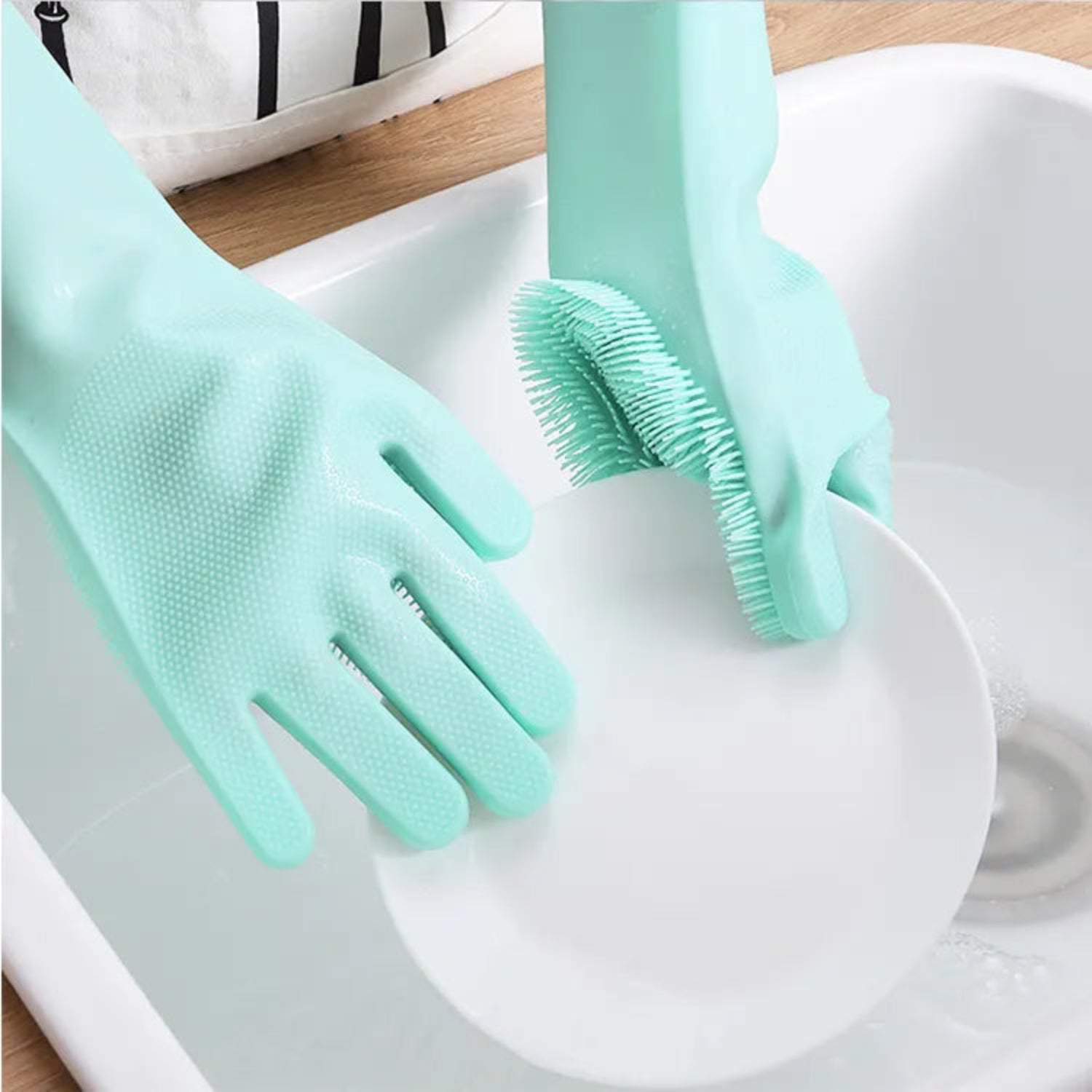 Zidello Silicone Dish Washing Gloves – Non-Slip Waterproof Scrubber Gloves for Kitchen Cleaning