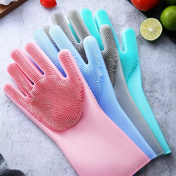 Zidello Silicone Dish Washing Gloves – Non-Slip Waterproof Scrubber Gl