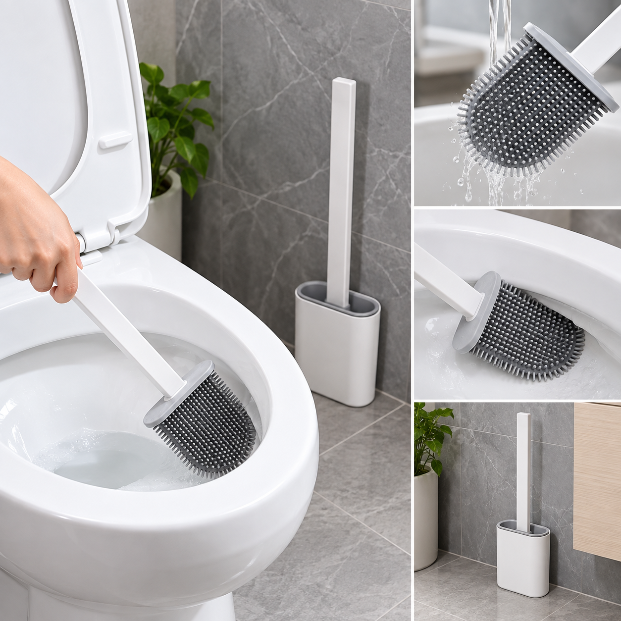Zidello Silicone Flexible Toilet Brush with Holder
