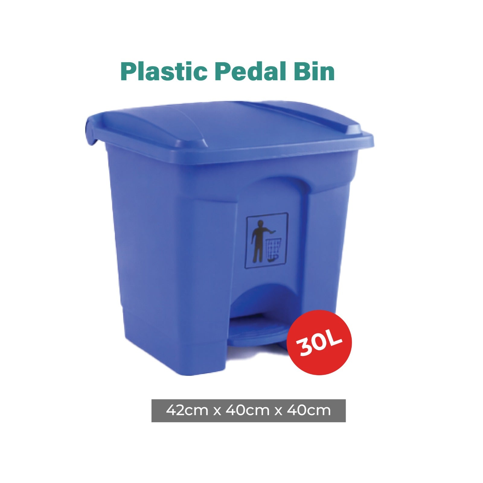 Plastic pedal bin with foot-operated lid, durable waste bin for kitchen, bathroom, and office use.