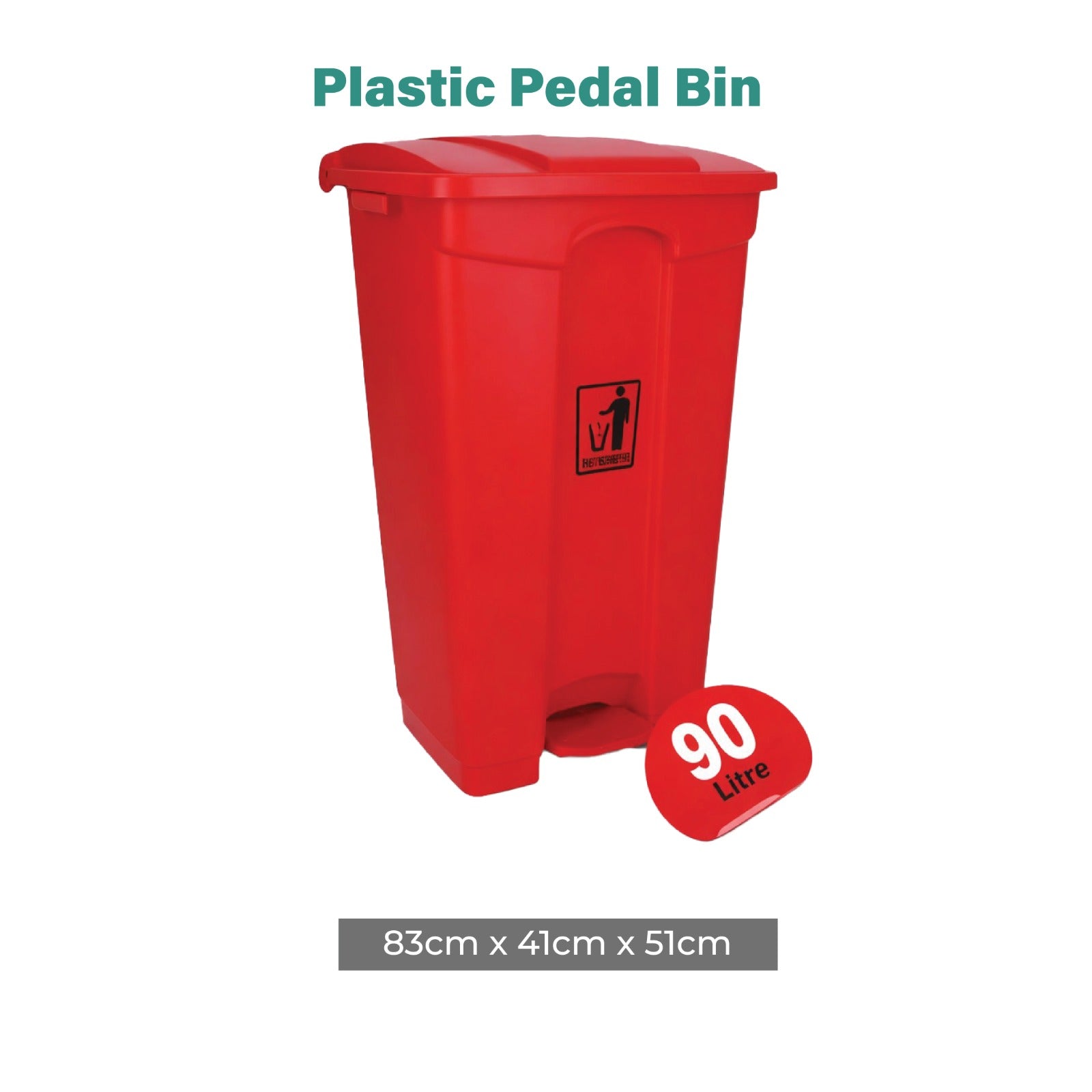 Plastic pedal bin with foot-operated lid, durable waste bin for kitchen, bathroom, and office use.