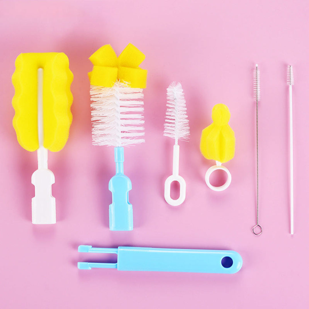 Zidello baby bottle cleaning brush set with sponge bottle brush, nipple brush, and straw cleaners for feeding bottles, Baby Feeding Bottle Cleaner Kit for Newborn & Infant Accessories