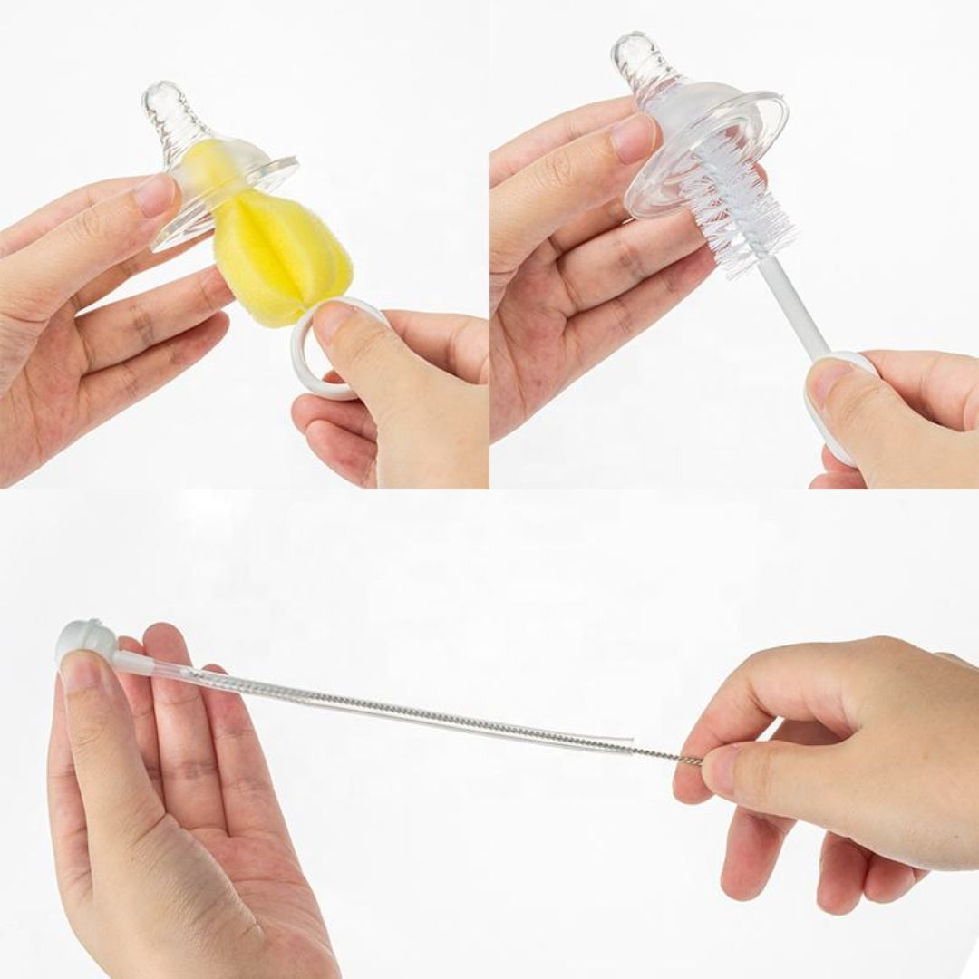 Zidello baby bottle cleaning brush set with sponge bottle brush, nipple brush, and straw cleaners for feeding bottles
