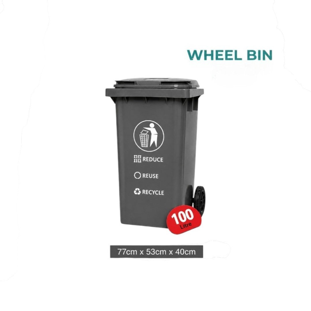Zidello 100L grey plastic wheel bin with lid and two wheels for waste management