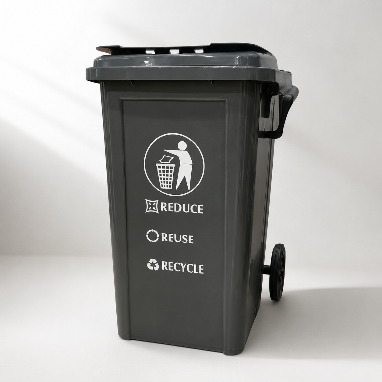Zidello 100L grey plastic wheel bin with lid and two wheels for waste management