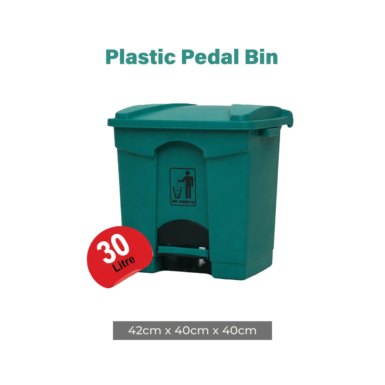 Plastic pedal bin with foot-operated lid, durable waste bin for kitchen, bathroom, and office use.