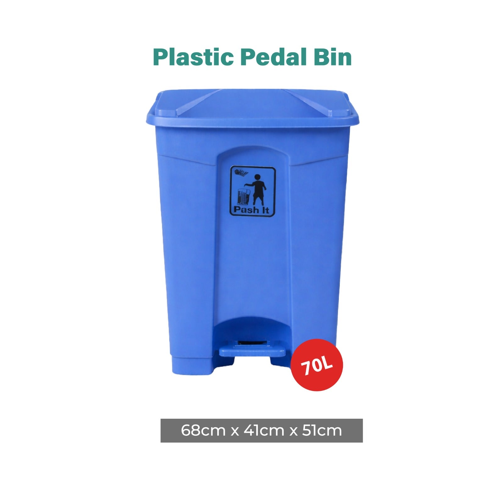 Plastic pedal bin with foot-operated lid, durable waste bin for kitchen, bathroom, and office use.